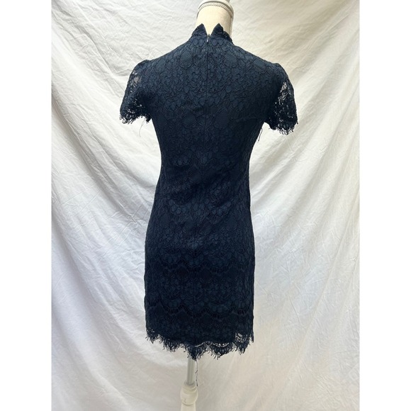 Betsey Johnson Black Lace Dress Tie Neck Mock High Collar Short Sleeve - Picture 4 of 7